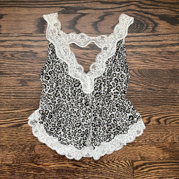 POL Other - Leopard Print Lace Trim Pajama Cropped Tank Top
